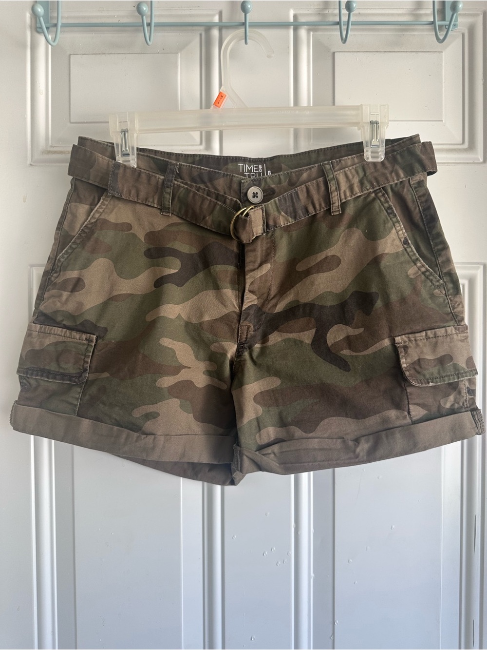 Time and Tru Green Camo Roll-Cuff Cargo Shorts